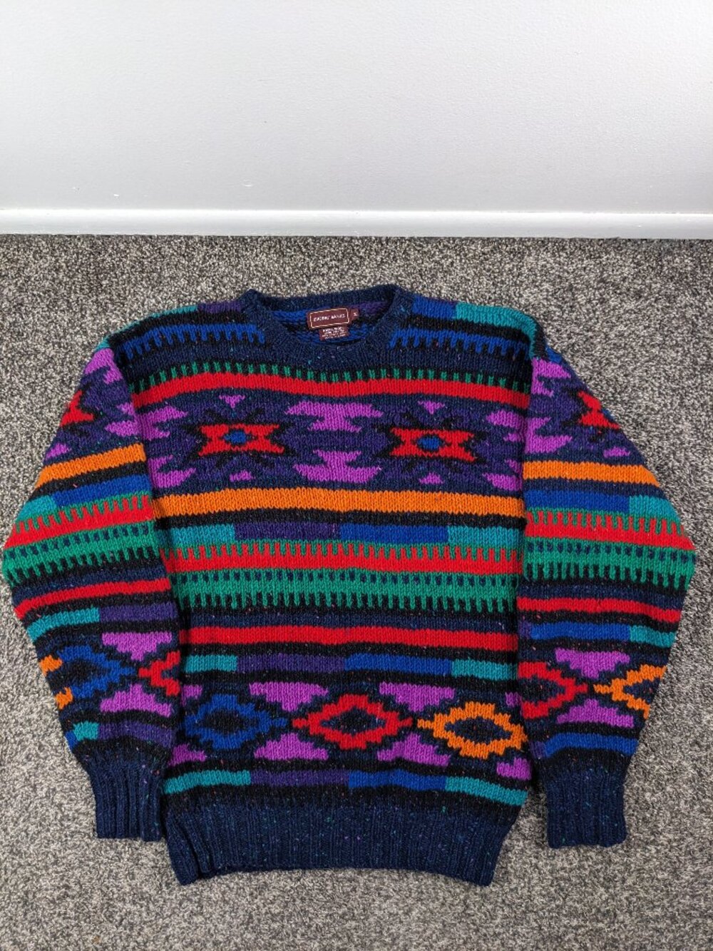 Vintage Jeffrey Banks Sweater Hand Knit Aztec Southwestern Wool Mens Medium
